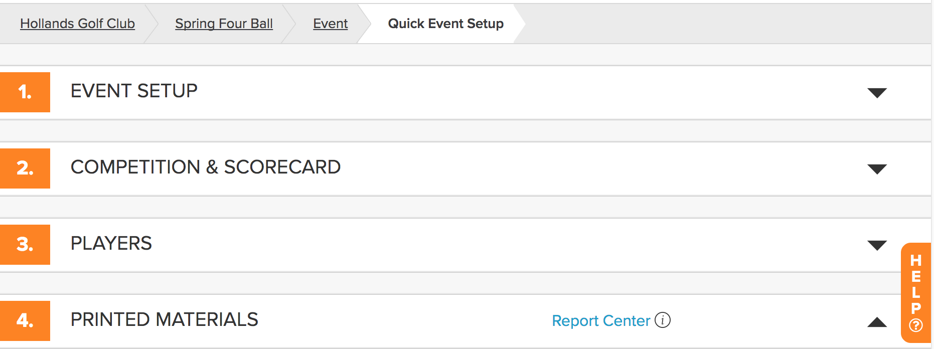 Quick Event Setup — four-step workflow